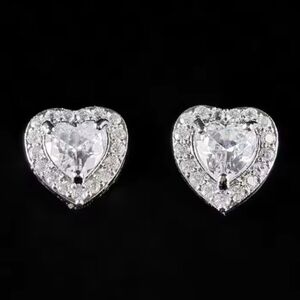 Silver Plated CZ Heart Stud Earrings